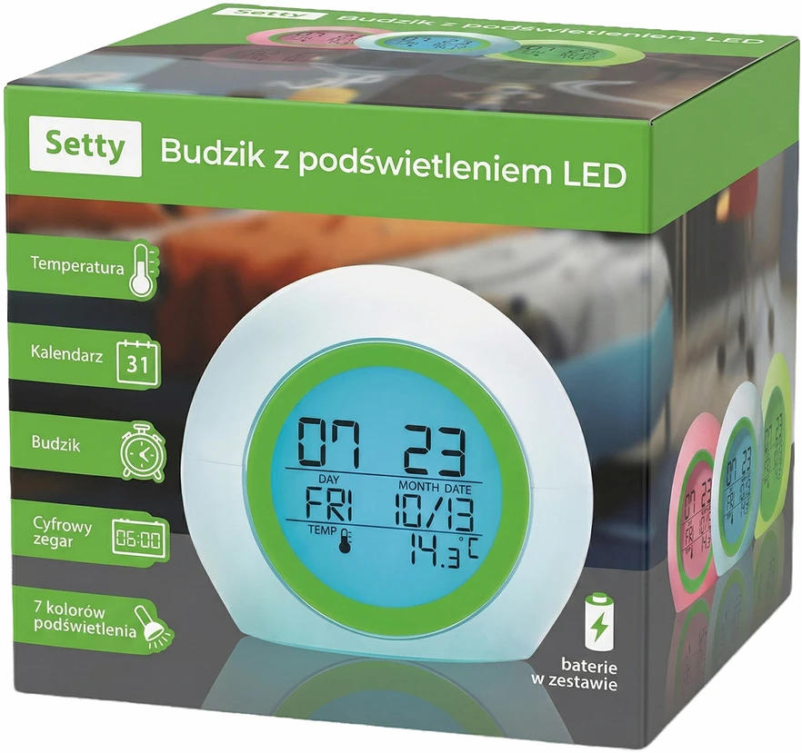 Setty žadintuvas su LED šviesa žalias