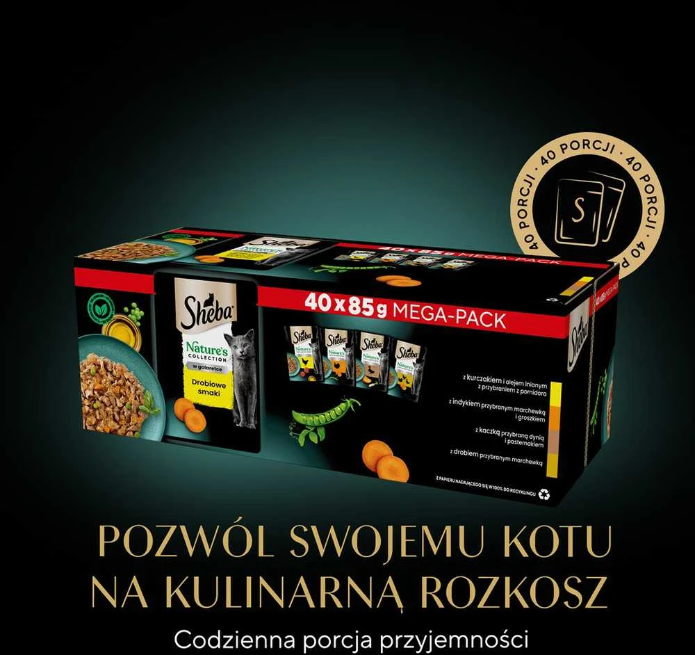 SHEBA Nature's Collection paukštienos skonio drebučiuose - paukštiena - suaugusioms katėms - šlapias kačių ėdalas - 40x85
