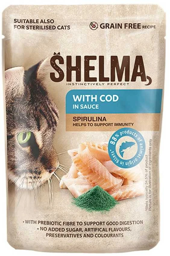 Usorteret Kačių Maistas - SHELMA Menkė padaže šlapias kačių maistas 85g begrūdis be glitimo