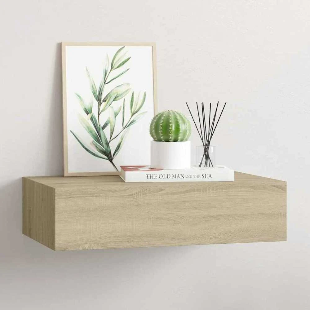 Sieninė lentyna su stalčiumi, ąžuolo, 40x23,5x10cm, MDF