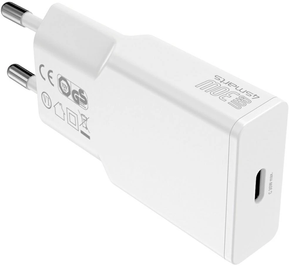 Sieninis įkroviklis 4smarts PDPlug Slim 30W GaN USB-C baltas