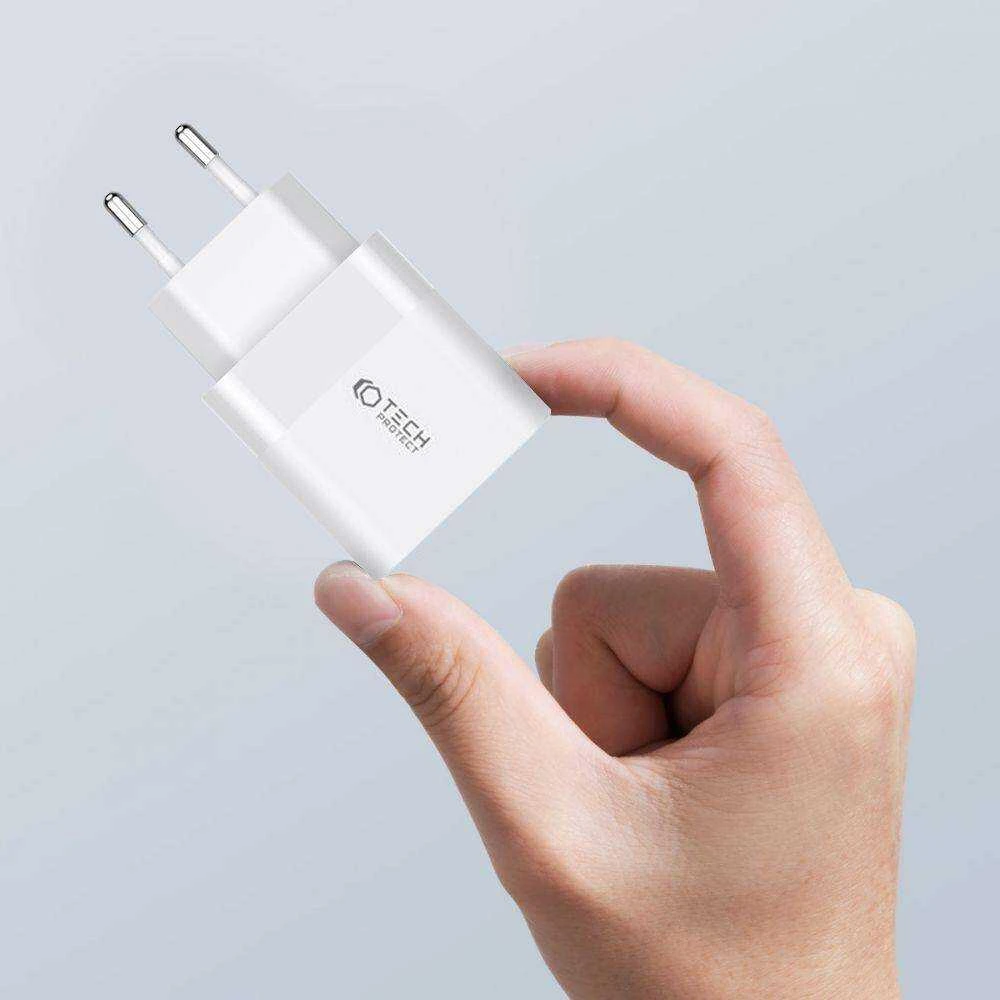Sieninis įkroviklis PD 20W 2x USB-C Tech-Protect C20W baltos spalvos