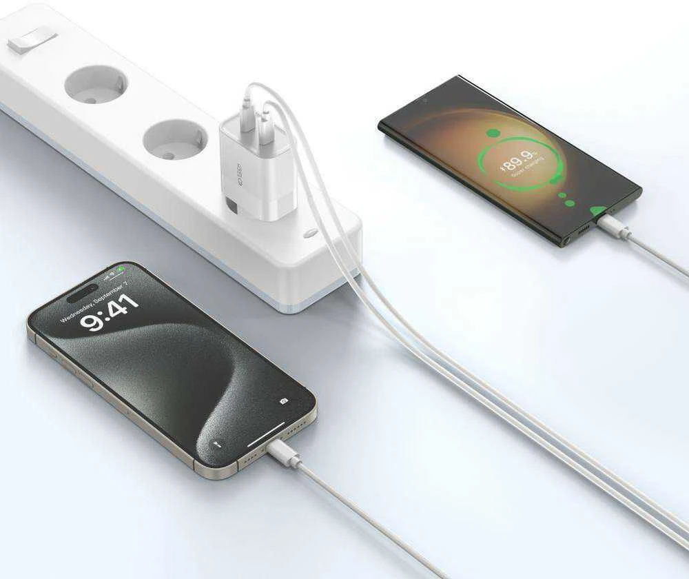 Sieninis įkroviklis PD 20W 2x USB-C Tech-Protect C20W baltos spalvos