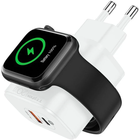 SIENINIS ĮKROVIKLIS T-PHOX T-PP20 GAN iWATCH 3IN1 Baltas