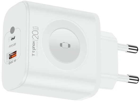 SIENINIS ĮKROVIKLIS T-PHOX T-PP20 GAN iWATCH 3IN1 Baltas