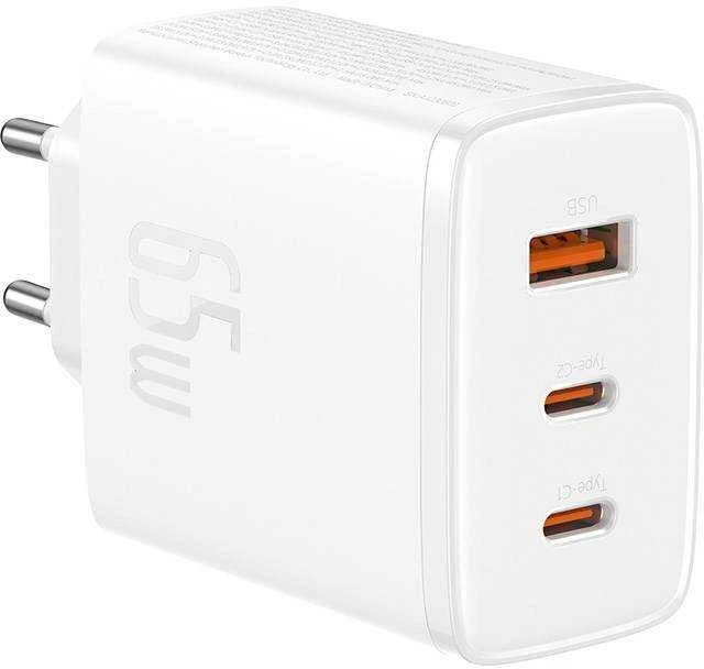 Sieninis įkroviklis Baseus OS-Cube Pro 2xUSB-C + USB, 65W (baltas)