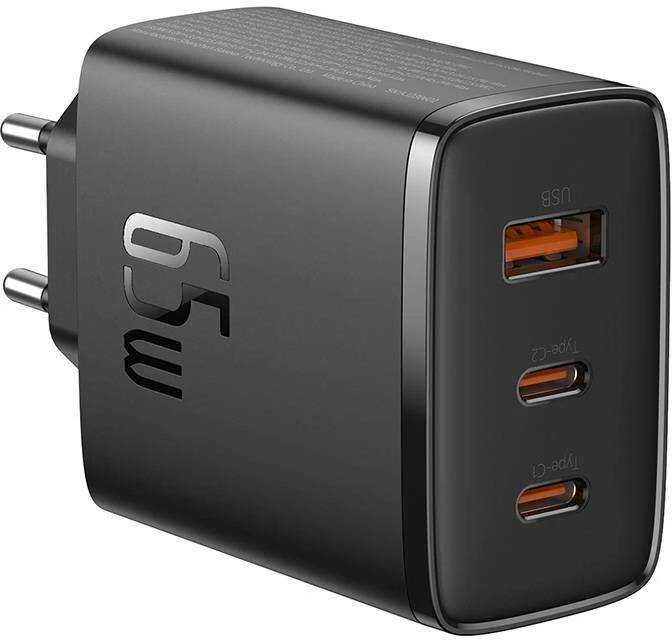 Sieninis įkroviklis Baseus OS-Cube Pro 2xUSB-C + USB, 65W (juodas)
