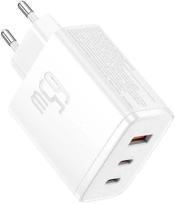 Sieninis įkroviklis Baseus OS-Cube Pro 2xUSB-C + USB, 65W (baltas)