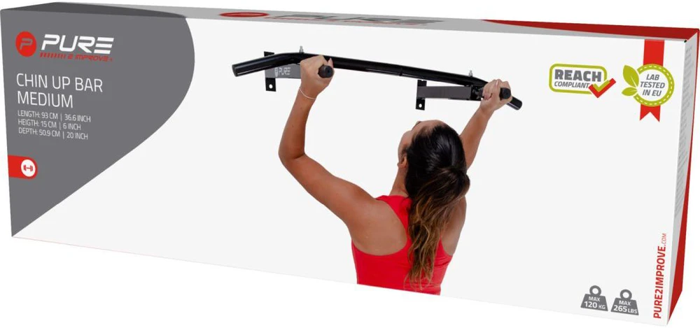 Sieninis skersinis Pure2Improve Chin-Up Bar, M dydžio, juodas