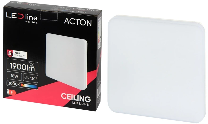 Sieninis šviestuvas Led Line Prime LED šviestuvas, paviršinis, ACTON 18W 1900lm 3000K IP54 kvadratinis