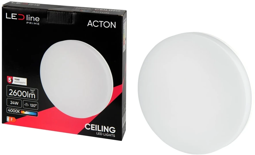 Sieninis šviestuvas Led Line Prime LED šviestuvas, paviršinis, ACTON 24W 2600lm 4000K IP54 apvalus