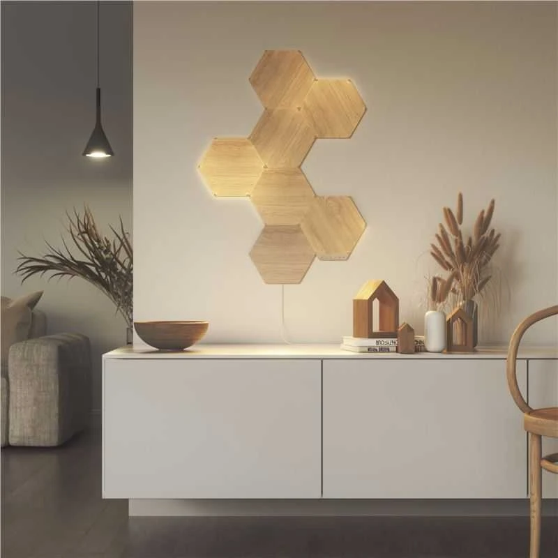 Sieninis šviestuvas Nanoleaf | Elementų medžio išvaizdos šešiakampių pradinis rinkinys (7 panelės) | Šaltos Baltos + Šiltos Baltos