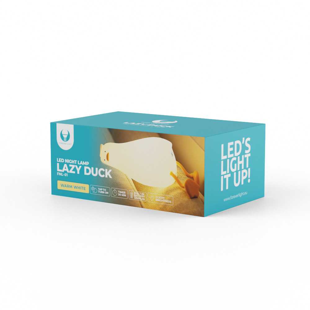 TelForceone LED naktinė lempa LAZY DUCK FNL-01 baltos spalvos silikoninė Forever Light