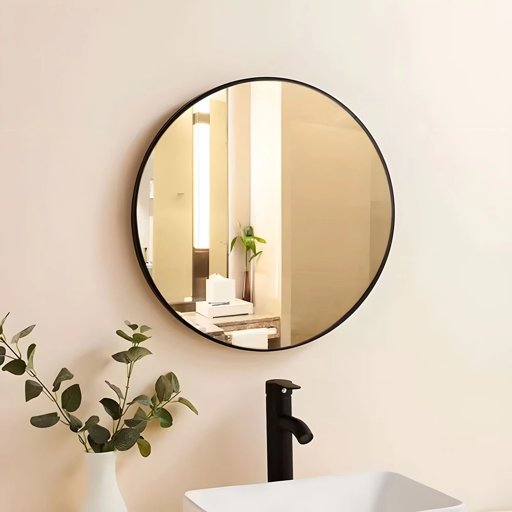 Sieninis veidrodis 60 cm pakabinamas modernus aliuminio rėmas juodas ModernHome