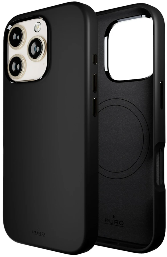 Puro Icon Mag Pro MagSafe Silicone dėklas skirtas Apple iPhone 16 Pro – juodos spalvos