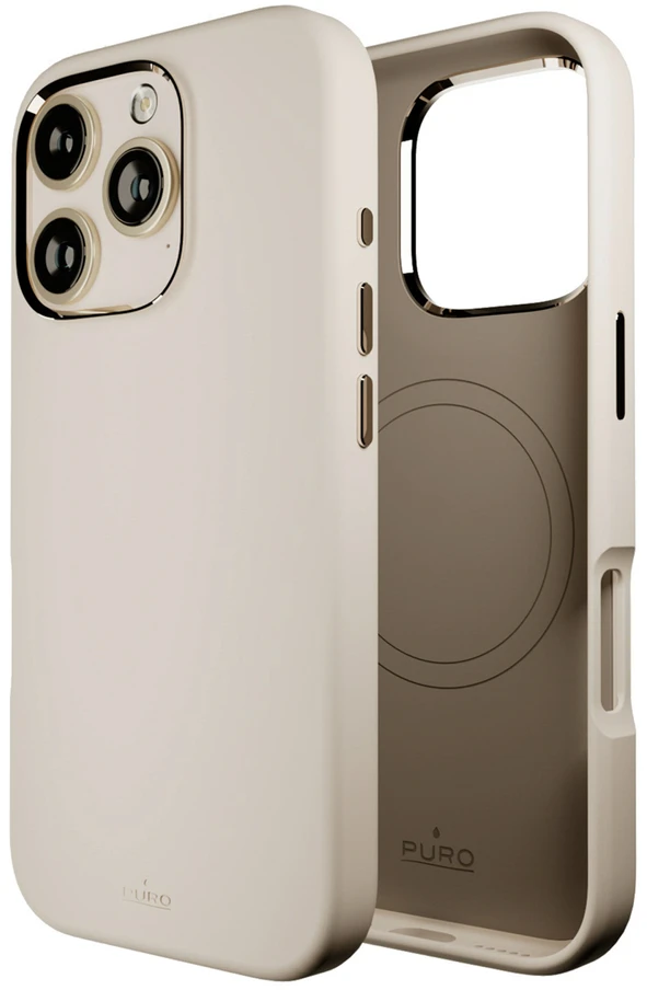 Puro Icon Mag Pro MagSafe Silikoninis dėklas for iPhone 16 Pro – rusvai gelsvas
