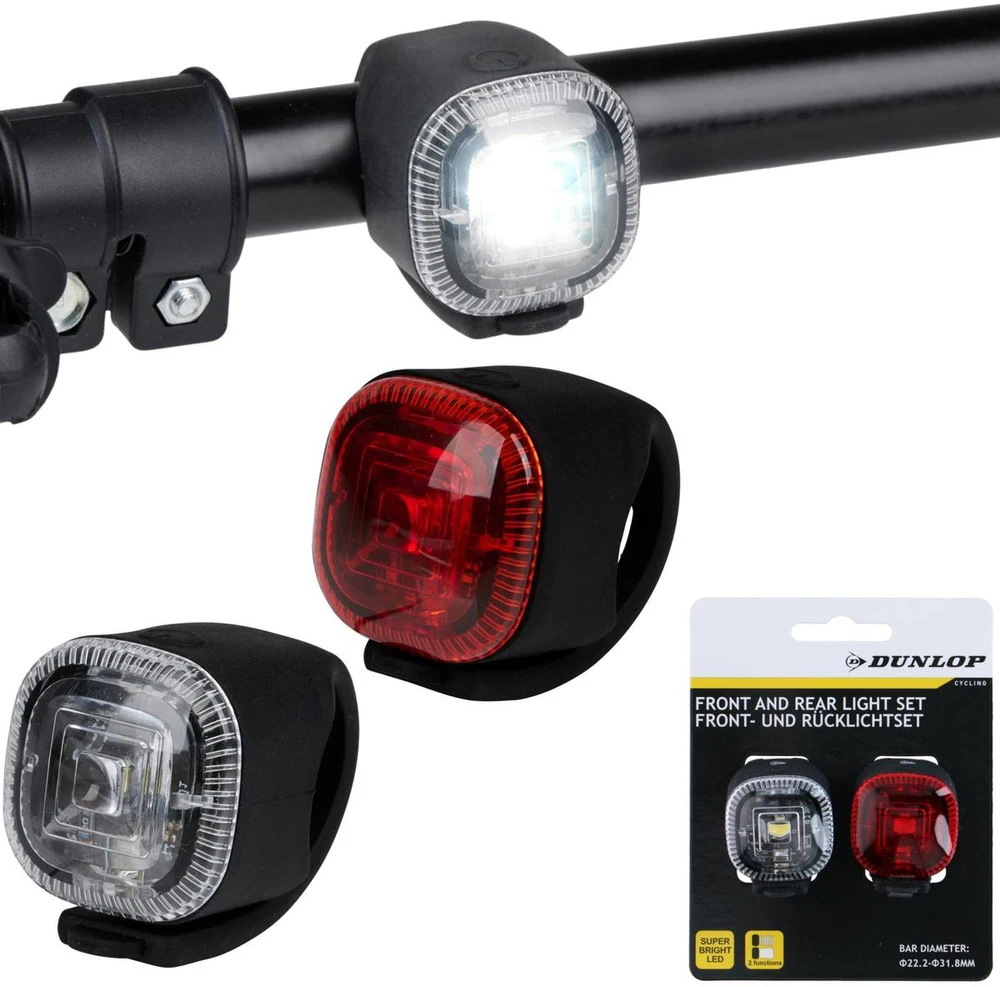 SILIKONINIŲ LED DVIRAČIO ŽIBINTŲ RINKINYS PRIEKINIS GALINIS DUNLOP 346199