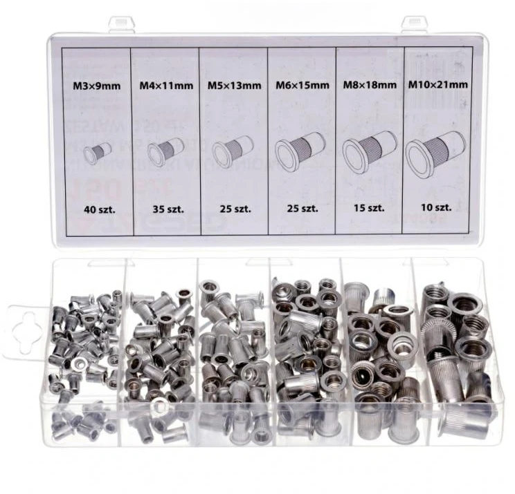 SILVER NITONAKRĘTKI ALUMINIOWE M3-M10 150szt. MIX /Sidabrinis