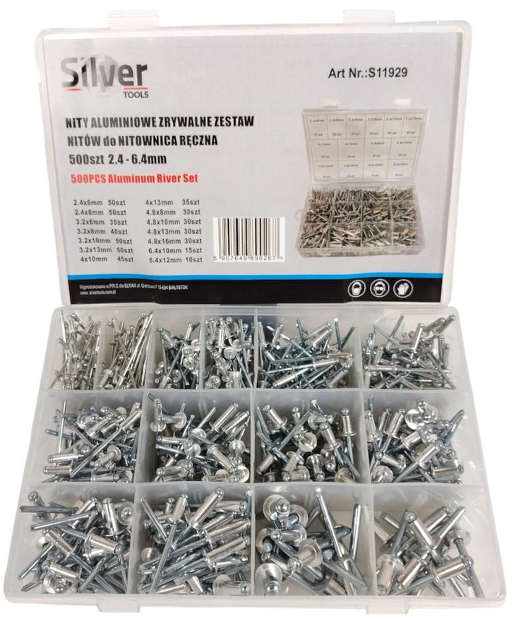 SILVER Sidabrinis Sidabrinis Aklosios kniedės 2,4 – 6,4mm 500vnt