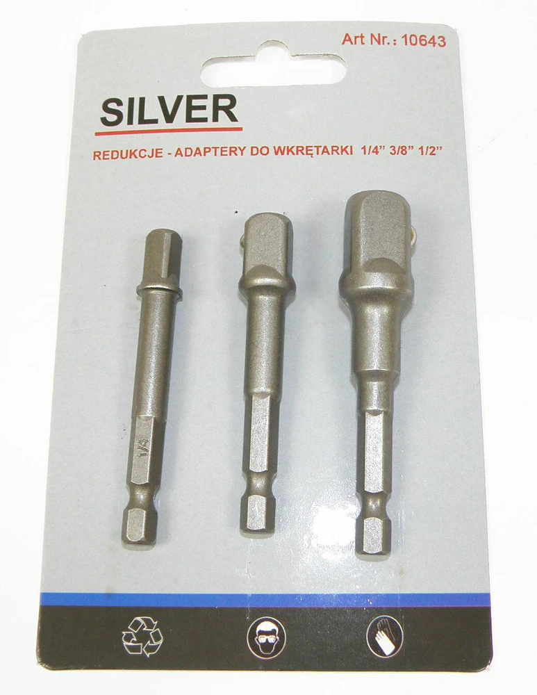 SILVER Sidabrinis KOMPLET ADAPTERÓW / UCHWYTÓW DO NASADEK 3 vnt.. 1/2-3/8-1/4"