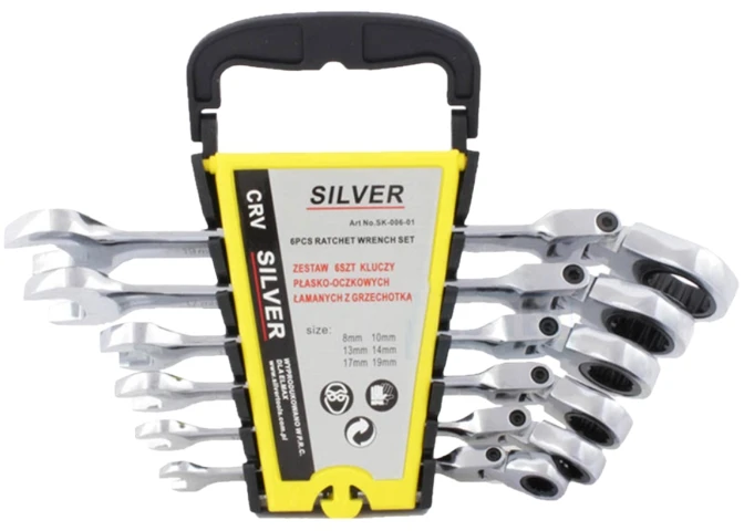 SILVER Sidabrinis Sidabrinis Kombinuotas veržliaraktis su terkšle ir lankstu, rinkinys 6 vnt. 8-19 mm