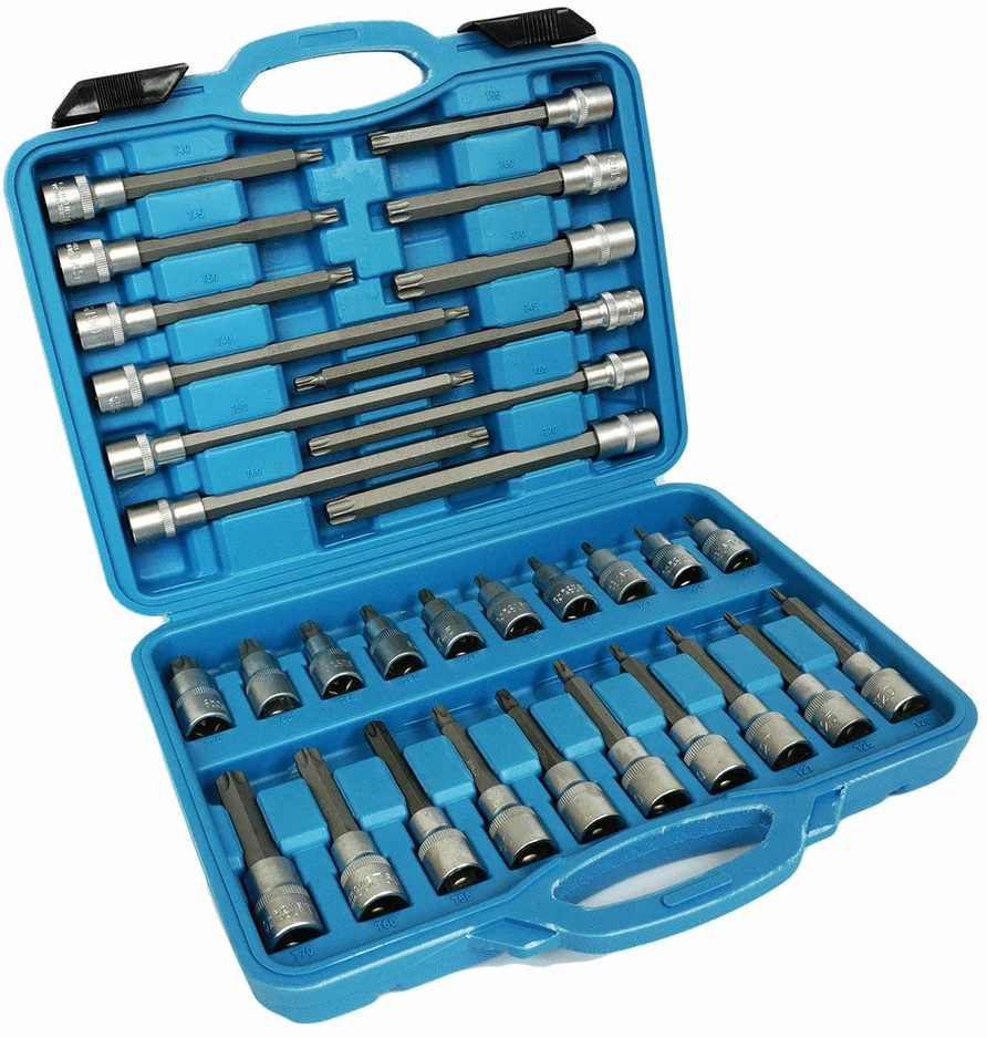 SILVER Sidabrinis Sidabrinis TORX raktų rinkinys 1/2″ prailgintas 32 vnt.