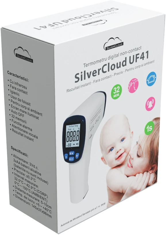 SilverCloud UF41 skaitmeninis termometras kūnui ir paviršiams su pridedama lipnia vėliavėle