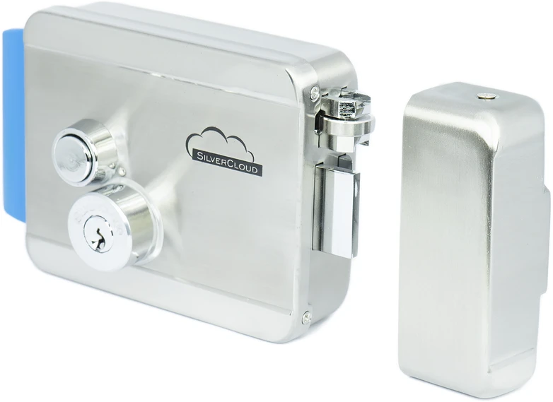SilverCloud YE910 elektromagnetinė sklendė, 12V, nerūdijantis plienas, su dviguba šerdimi ir mygtuku, Fail Secure NO, suderinama su praėjimo kontrolės sistemomis
