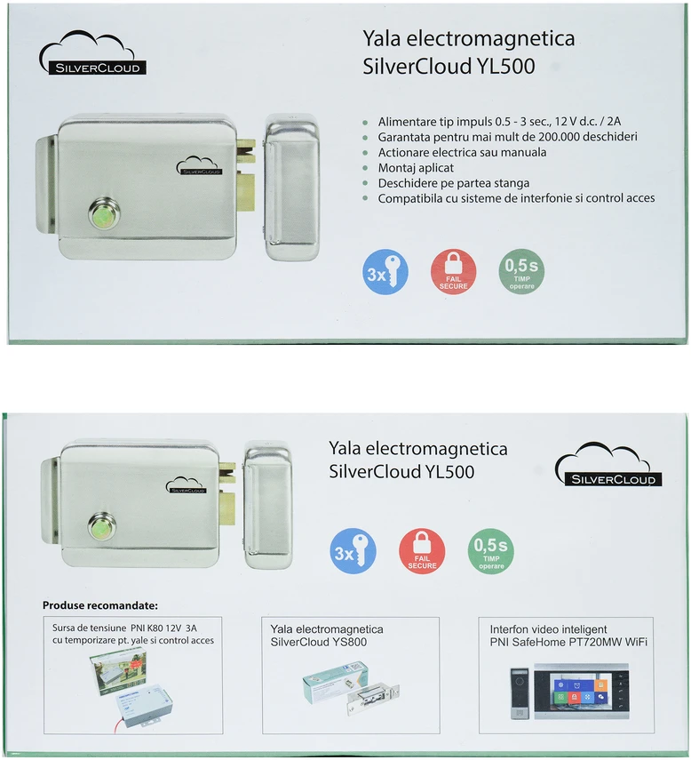 SilverCloud YL500 elektromagnetinė spyna su laikikliu, kairinė, Fail Secure NO
