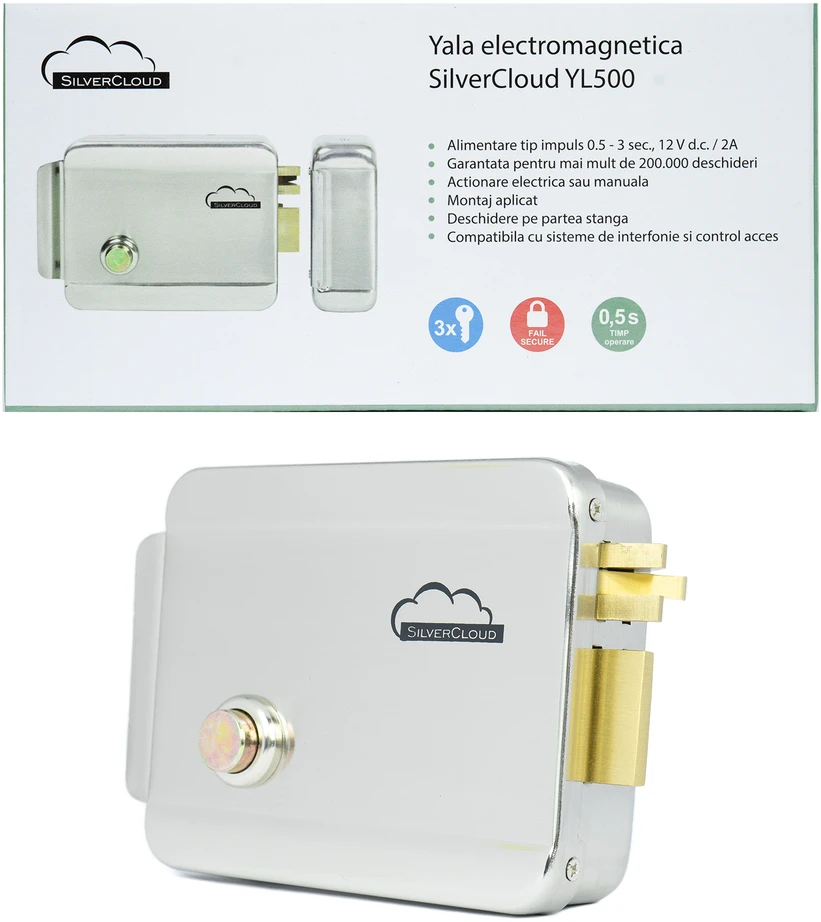 SilverCloud YL500 elektromagnetinė spyna su laikikliu, kairinė, Fail Secure NO