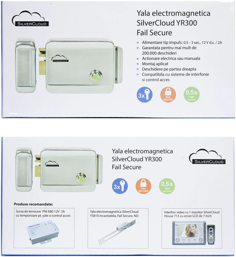 SilverCloud YR300 elektromagnetinė sklendė su hub, dešinės pusės atidarymas, Fail Secure NO