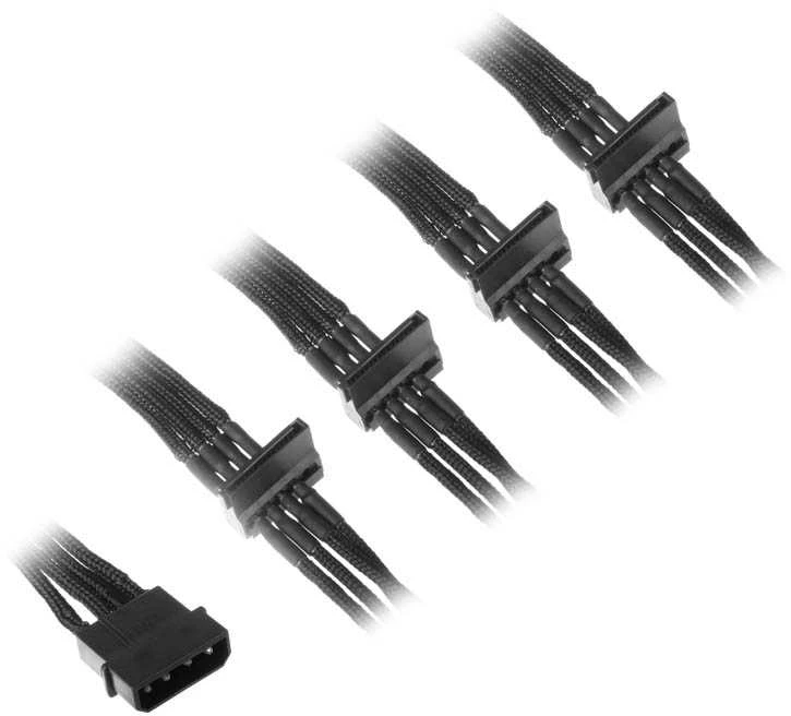SilverStone 4 kontaktų „Molex“ ir 4 SATA jungčių prailginimo kabelis, 300 mm, juodas