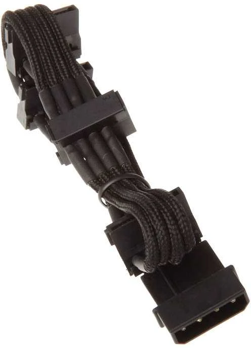 SilverStone 4 kontaktų „Molex“ ir 4 SATA jungčių prailginimo kabelis, 300 mm, juodas