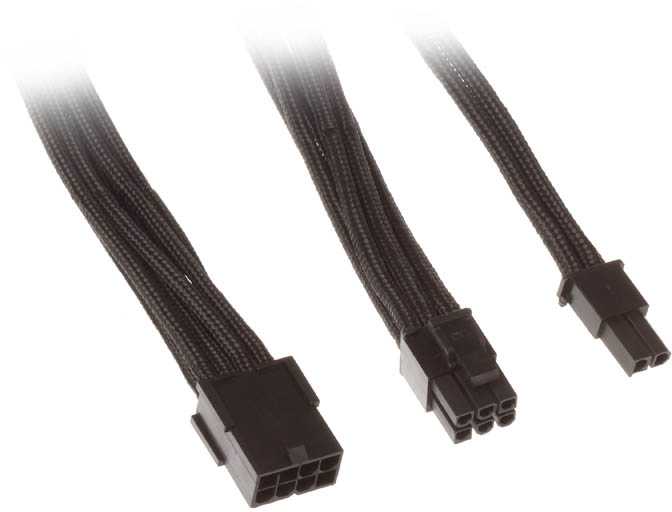 SilverStone 8 kontaktų PCIe į 6+2 kontaktų PCIe prailginimo kabelis, 250 mm, juodas