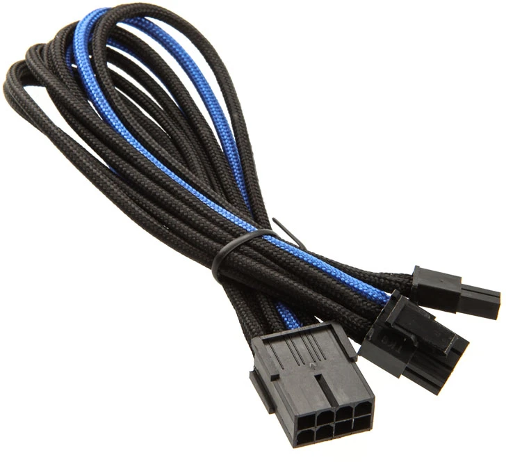 SilverStone PCI 8 kontaktų į PCIe 6+2 kontaktų jungčių kabelis, 250 mm – juodas/mėlynas