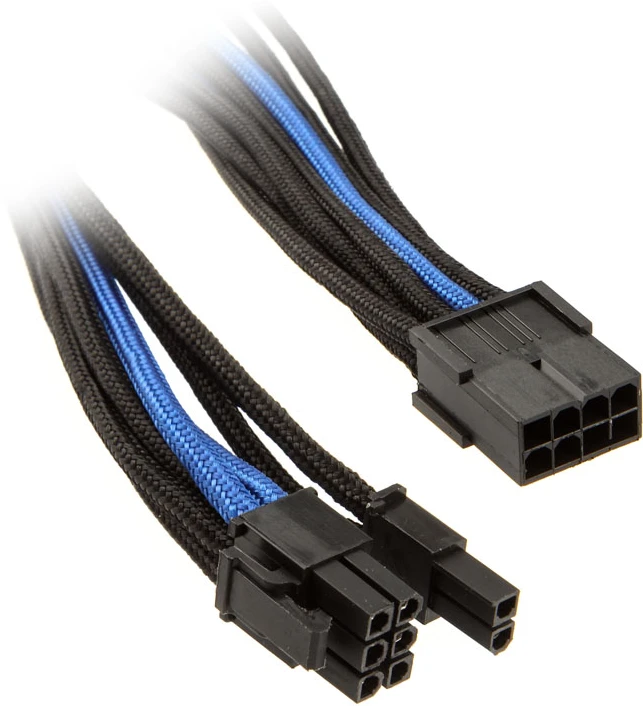 SilverStone PCI 8 kontaktų į PCIe 6+2 kontaktų jungčių kabelis, 250 mm – juodas/mėlynas