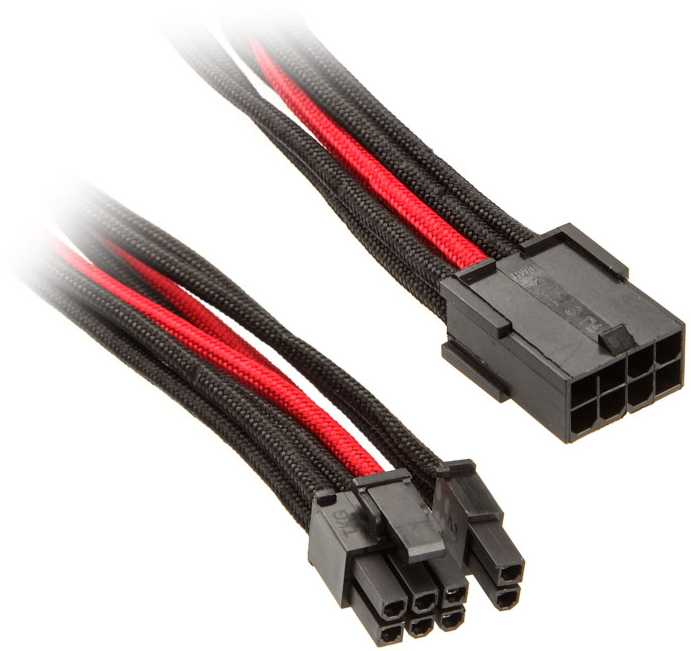 SilverStone PCIe-8-Pin to PCIe-6+2-Pin Cable, 250mm - juodos spalvos/raudonos spalvos