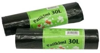 Šiukšlių maišai PLASTA, 30 L, 20 vnt., 25 mkr, LDPE, 50 x 49 cm, juodos sp.