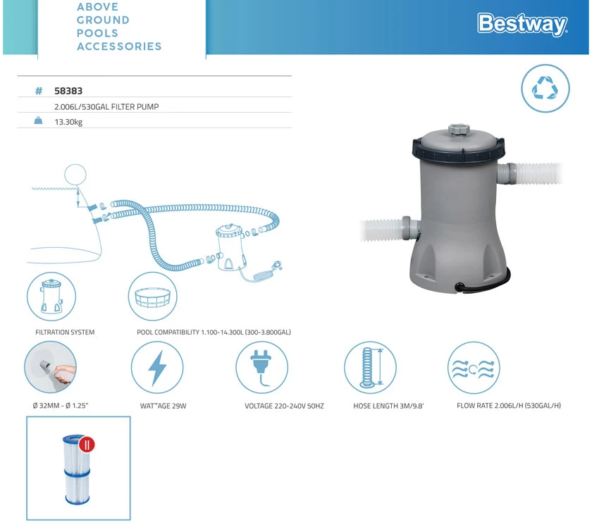 Bestway baseino filtro siurblys 2 m3/h