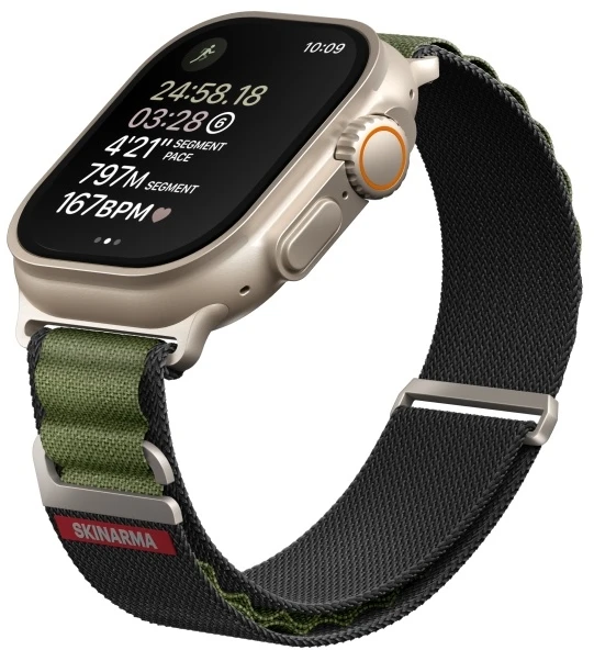 „Skinarma Band Kobu Apple Watch Ultra“ 49/45/44 mm, alyvuogių spalvos