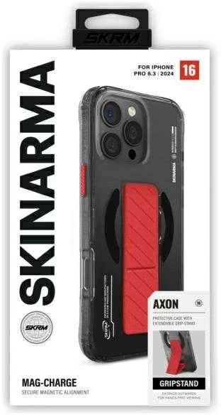 Skinarma dėklas Axon Apple iPhone 16 Pro 6.3″ Magnetic Charging + Grip Stand juodos spalvos