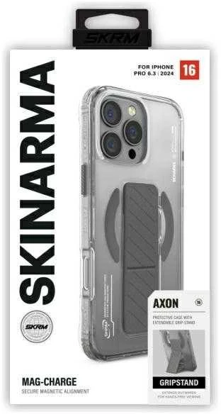 Skinarma dėklas Axon Apple iPhone 16 Pro 6.3" magnetinis įkrovimo stovas + laikiklis, titano spalvos