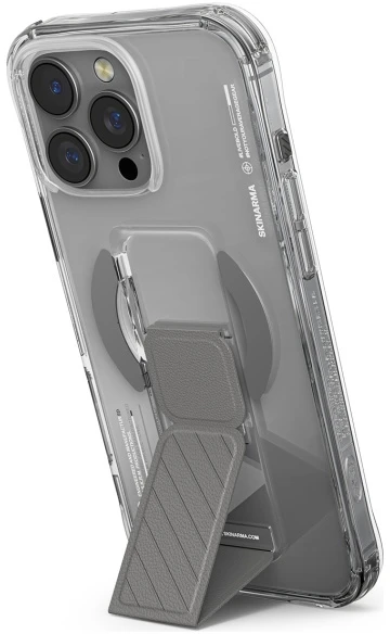 Skinarma dėklas Axon Apple iPhone 16 Pro Max 6.9" magnetinis įkrovimo stovas + laikiklis, titano spalvos