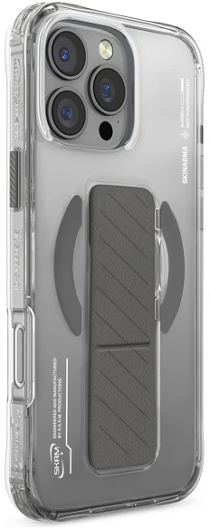 Skinarma dėklas Axon Apple iPhone 16 Pro Max 6.9" magnetinis įkrovimo stovas + laikiklis, titano spalvos