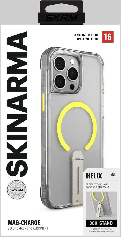 Dėklas Skinarma Helix Apple iPhone 16 Pro Magnetic Charging 360 Rotating Stand skaidrus