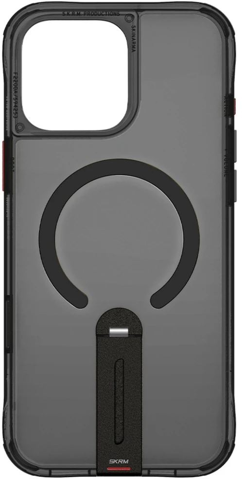 Dėklas „Skinarma Helix“ iPhone 16 Pro Max su magnetiniu įkrovimu ir 360° besisukančiu stoveliu, juodos spalvos