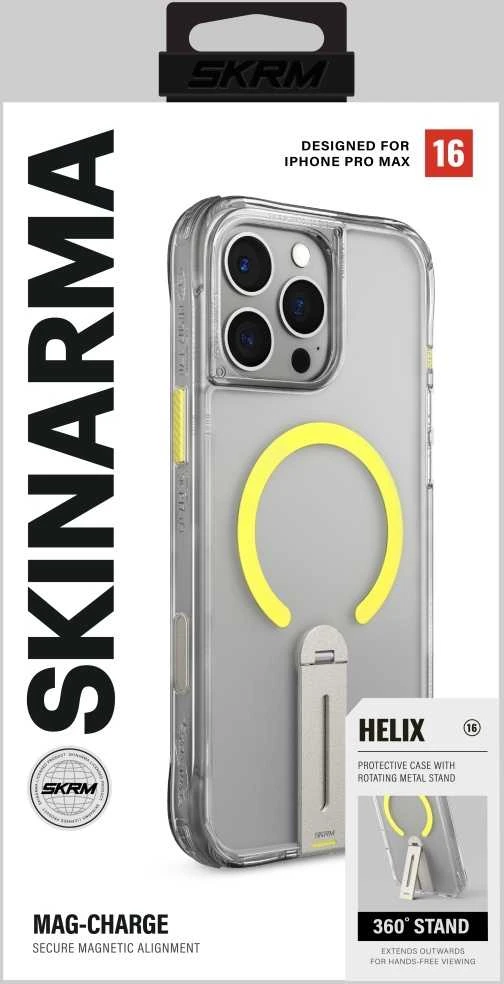 Dėklas Skinarma Helix Apple iPhone 16 Pro Max Magnetic Charging 360 Rotating Stand skaidrus