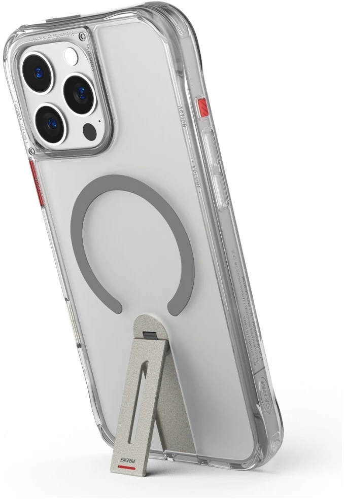 Dėklas Skinarma Helix Apple iPhone 16 Pro Max magnetinis įkrovimo stovas, 360° besisukantis, titano spalvos