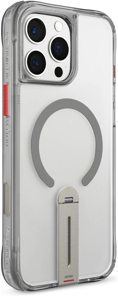 Dėklas Skinarma Helix Apple iPhone 16 Pro magnetinis įkrovimo stovas, 360° besisukantis, titano spalvos