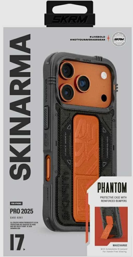 Skinarma Phantom dėklas skirtas Apple iPhone 17 Pro Magnetic Charging + Grip Stand Olive